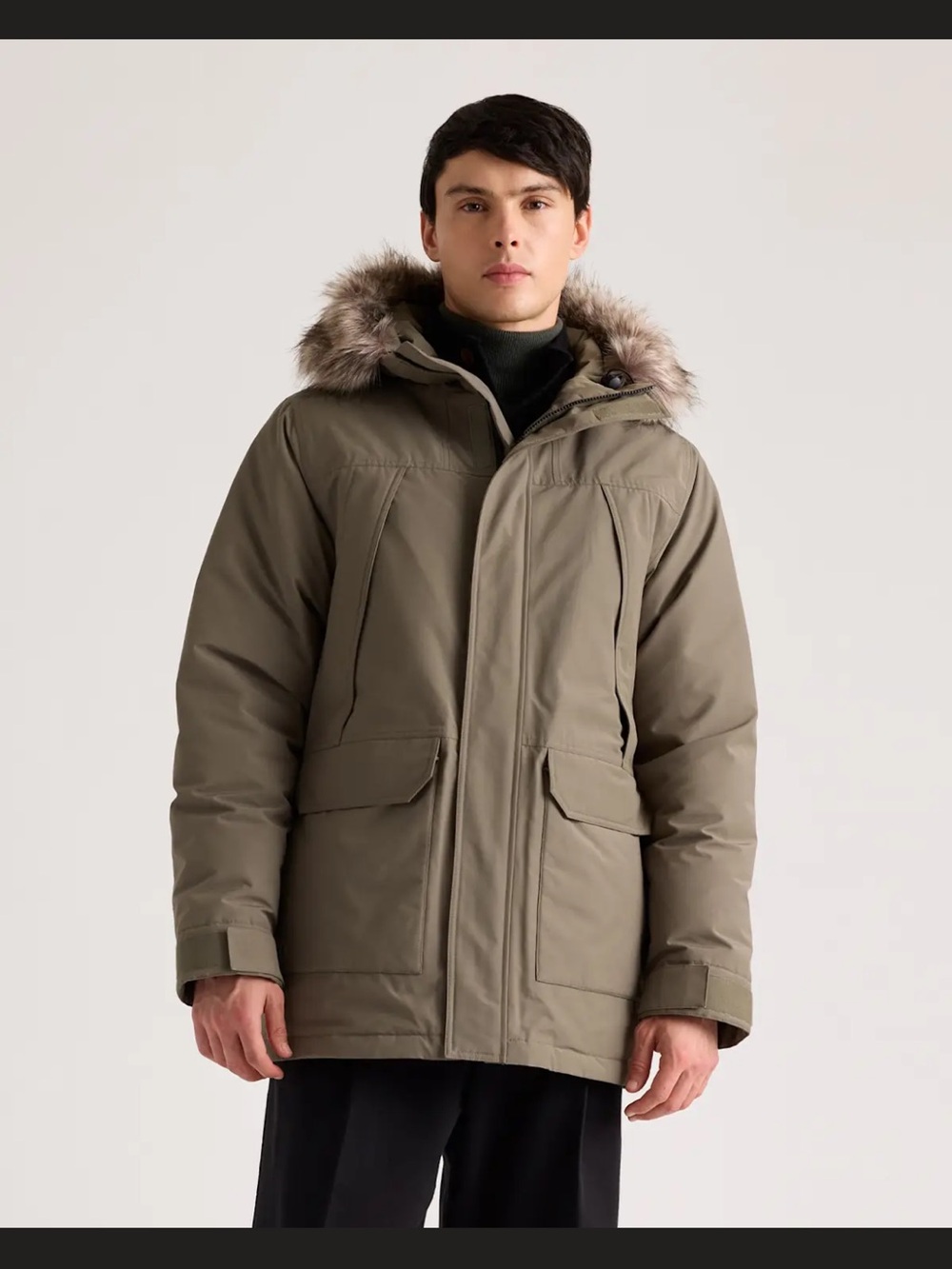 Quince Olive Green Faux-Fur Trim Puffer Parka